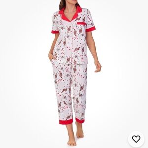 BedHead Women's Game of Cards‎ Print Coral Colored Trim Pajama Set. Size 1X.